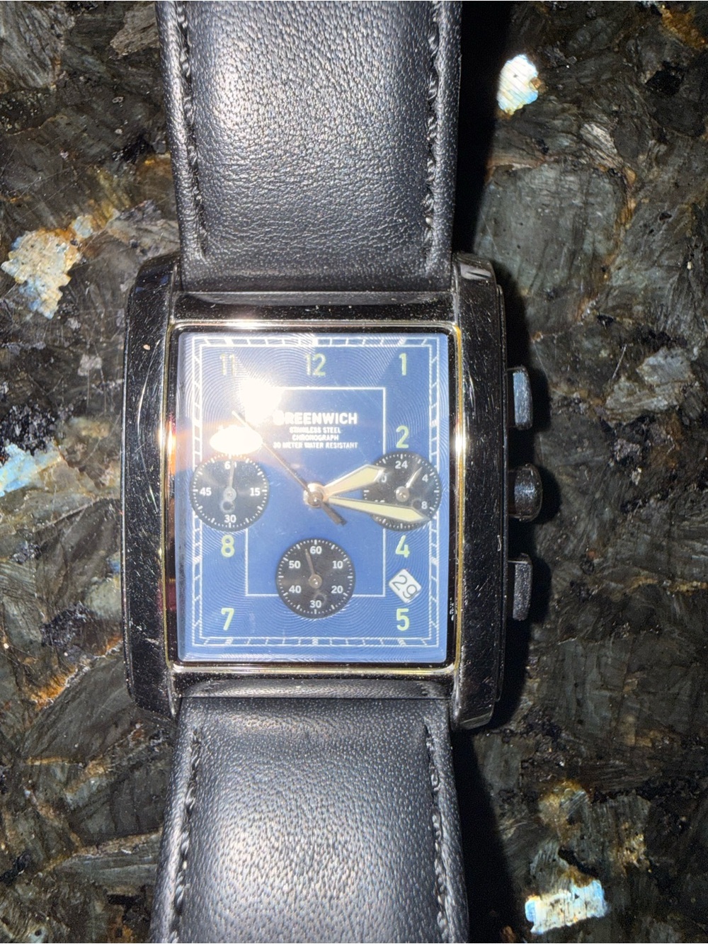 Greenwich Rectangular Blue Dial Chronograph Watch